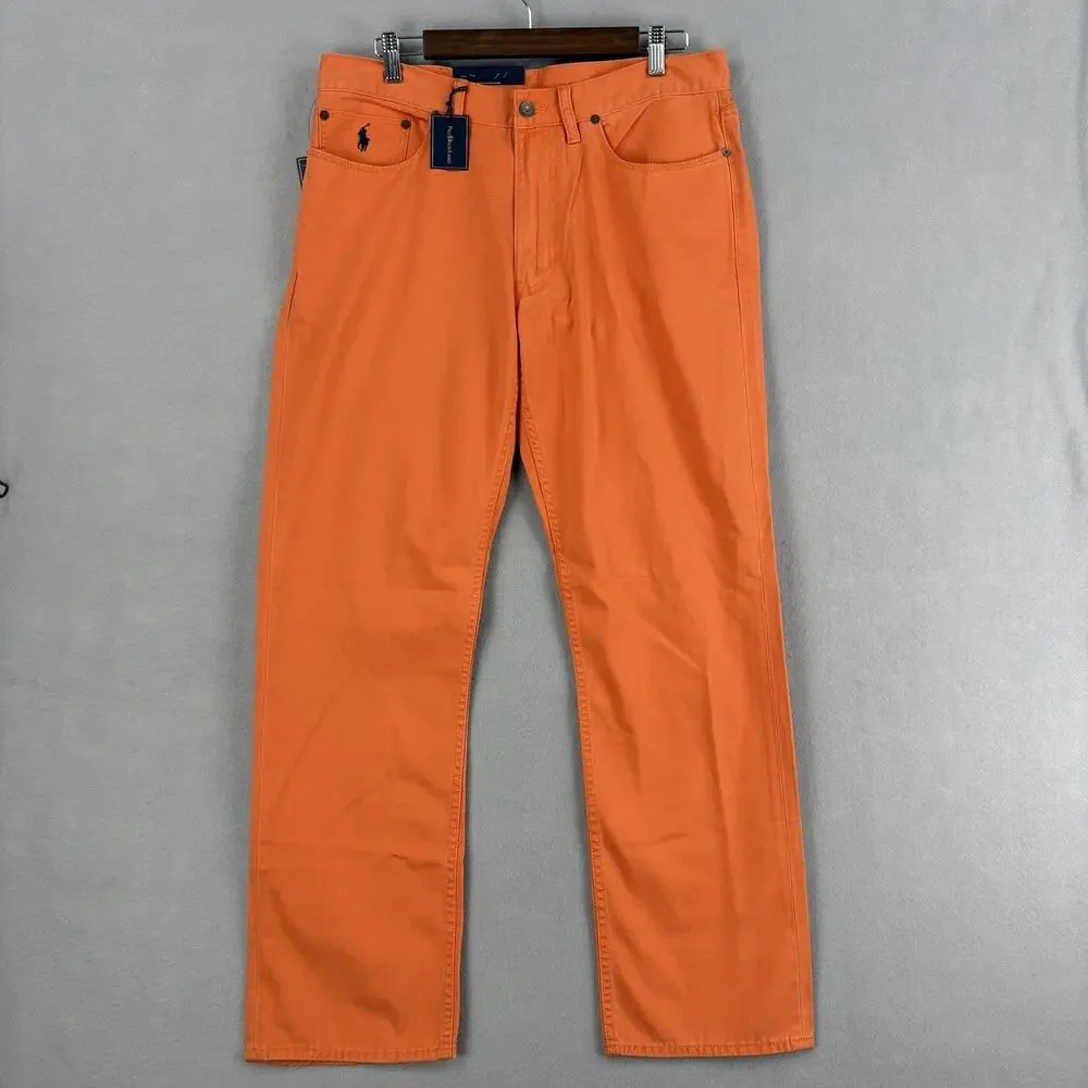 Polo Ralph Lauren Jeans Mens 33x30 Orange Straight Fit Five Pocket Denim